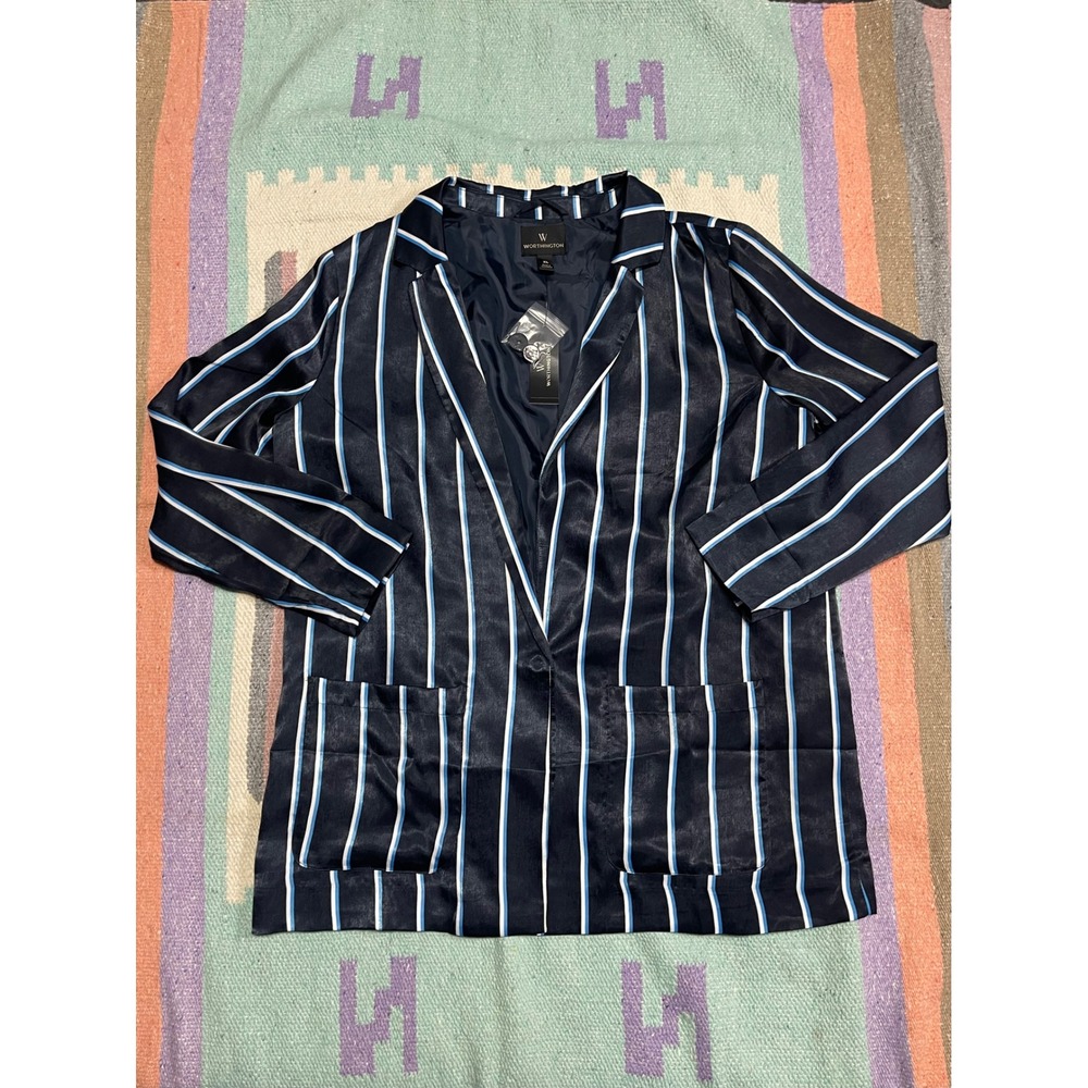 NWT‎ Navy Sky-Stripe Satin Statement Blazer – XL